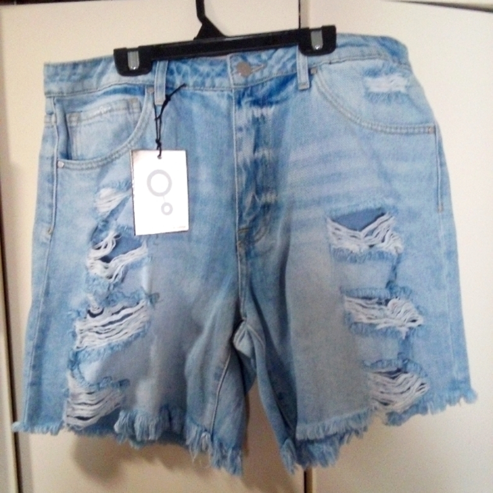 Light Blue Distressed Jean Shorts with Raw Hem